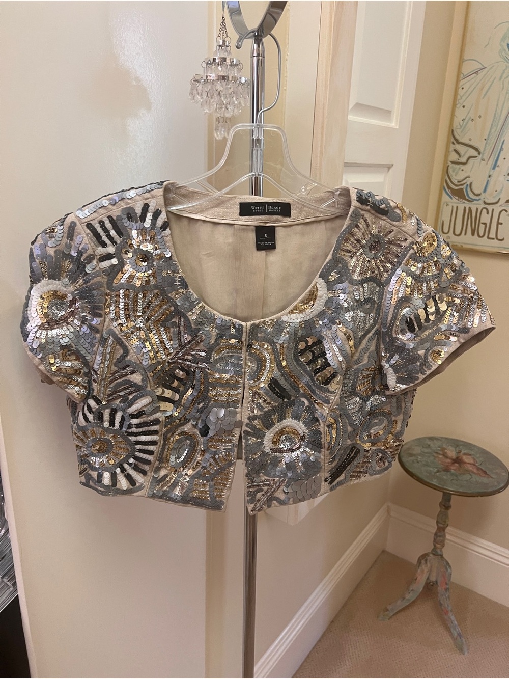 White House Black Market Silver and Gold Sequin Cropped Top